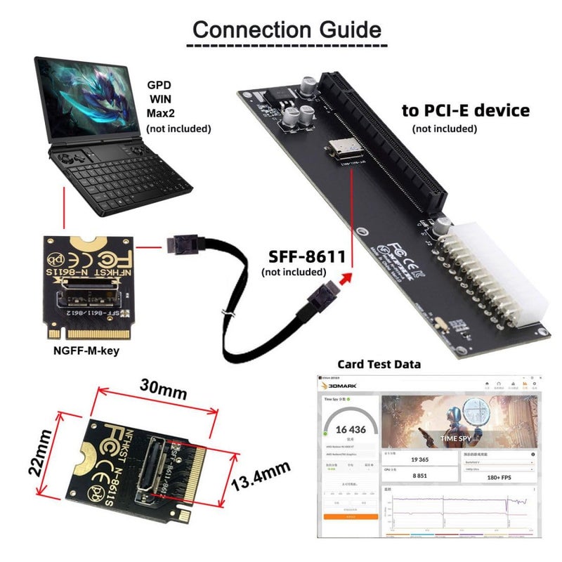 Chenyang Oculink SFF-8612 SFF-8611 to PCI-E 4.0 NVME M.2 M-Key Vertical Host Adapter for U.2 SSD & eGPU - Image 2